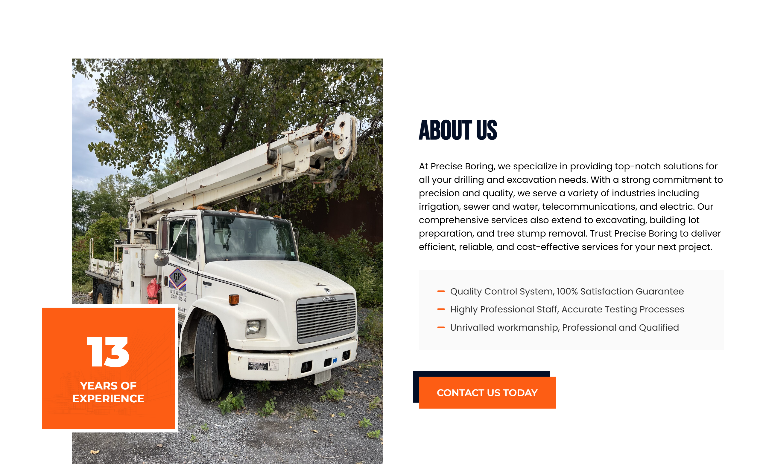 Precise Boring website design screenshot